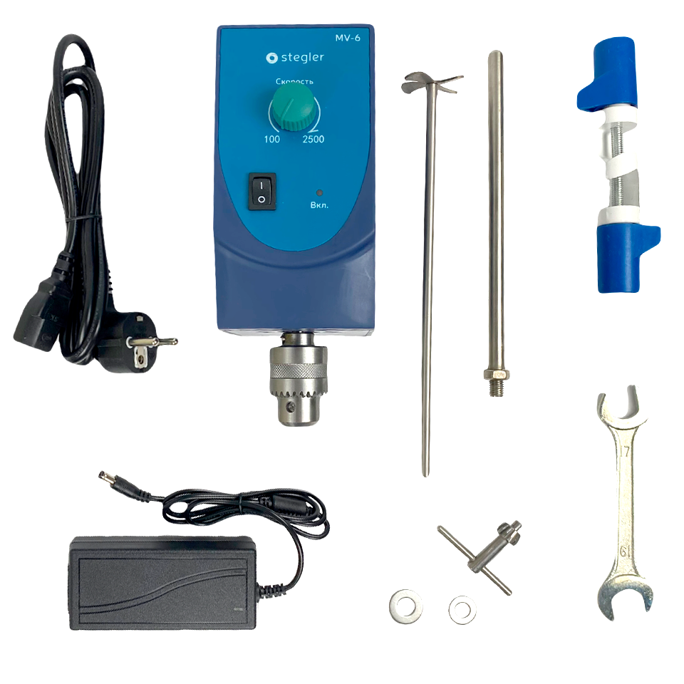 Мешалка верхнеприводная Stegler MV-6 (20 л, 100…2500 об/мин)