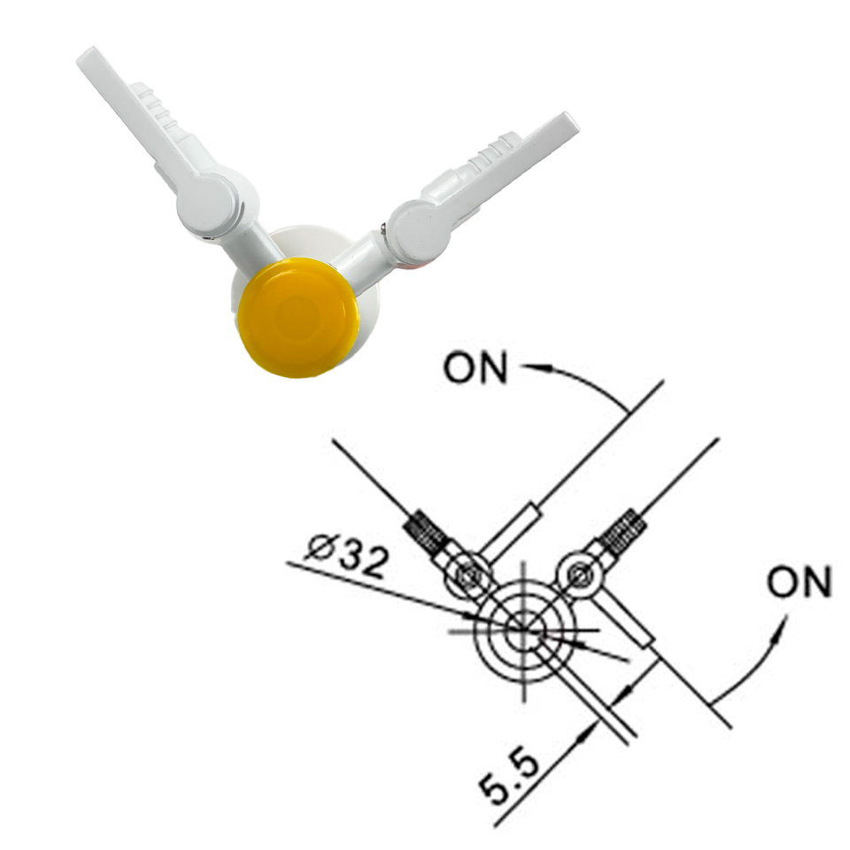 Двойной газовый лабораторный кран Stegler KG-2-105 (литая медь, высота 105 мм, угловой)