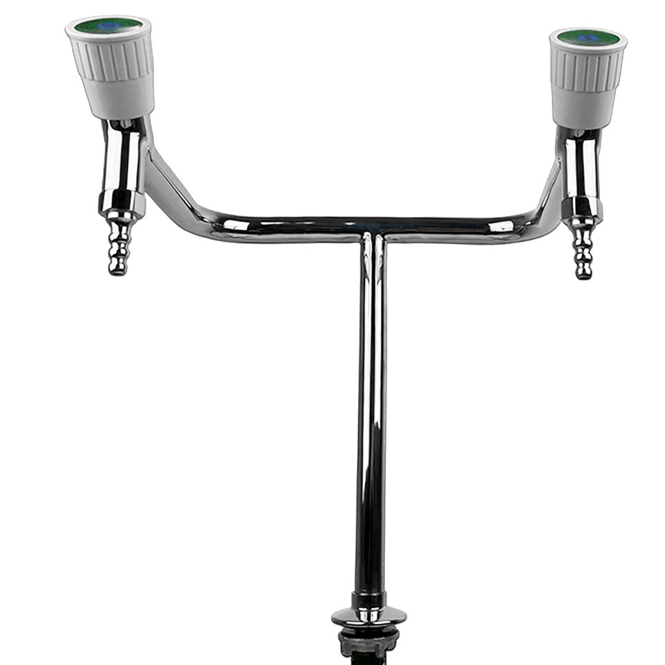 Двойной лабораторный кран для холодной воды Stegler KV-2-295N (нерж. сталь, высота 295 мм)